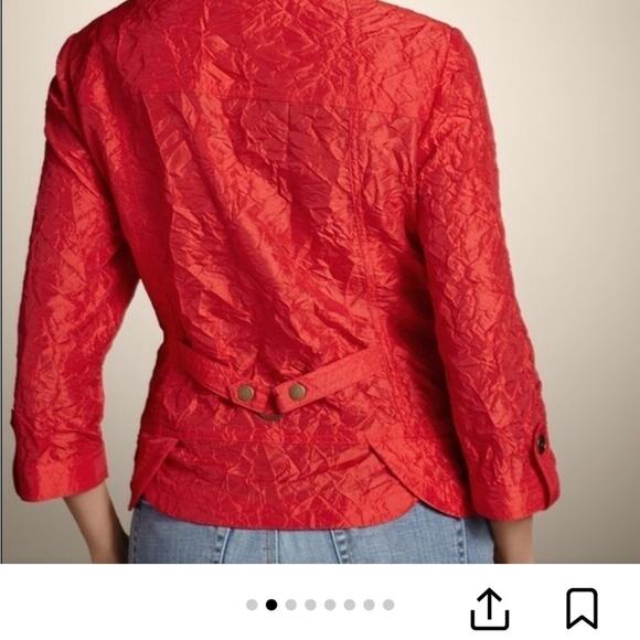Chico's Women's Sz 2 US 12 L Crinkle Look Jacket Top Red Shacket Mature Office - Picture 2 of 7